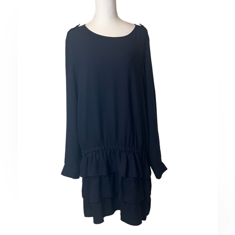 Scotch & soda szL LS black 3 ruffled drop waist gold buttons on cuffs/shoulders